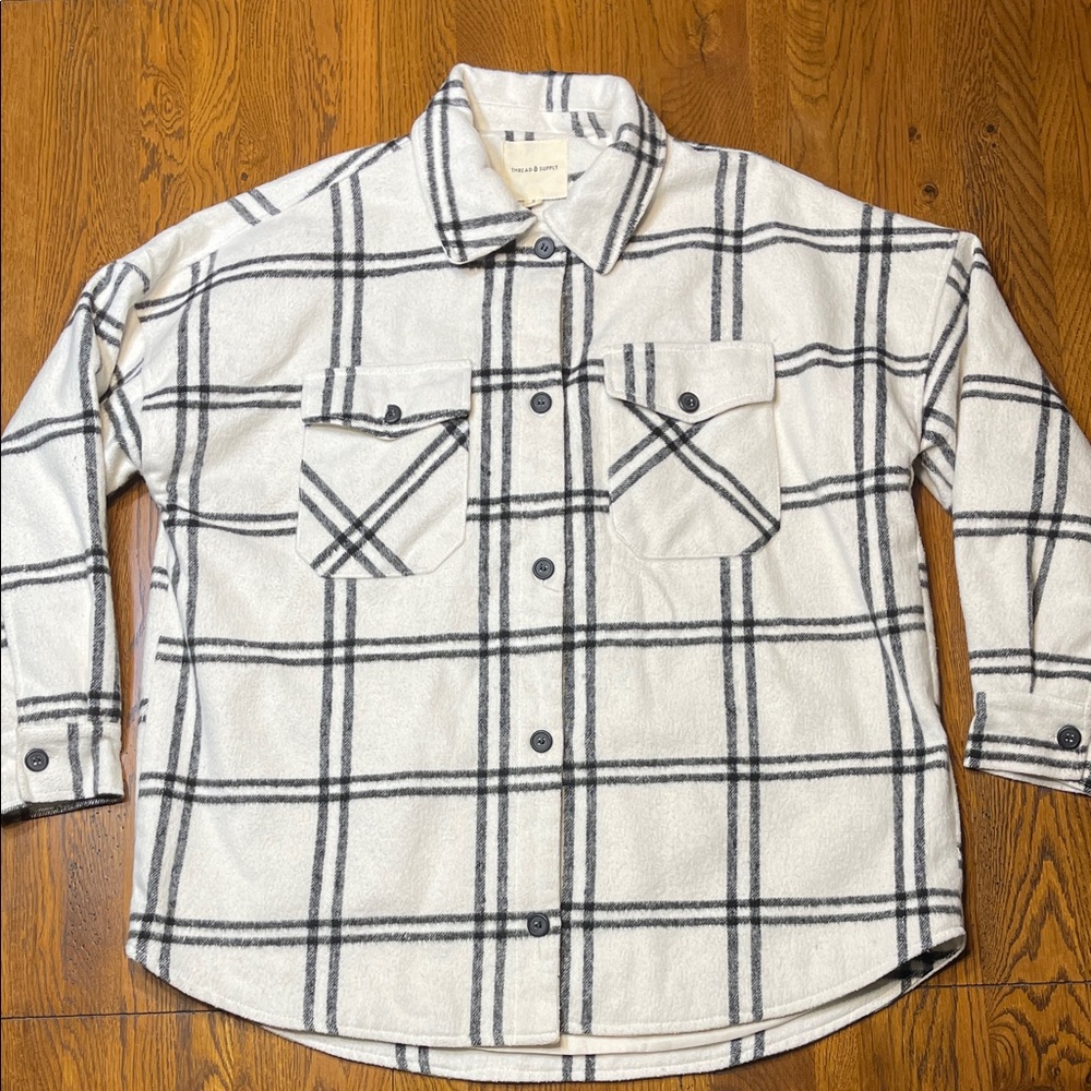 Thread & Supply White and Black Checkered Fleece Shacket